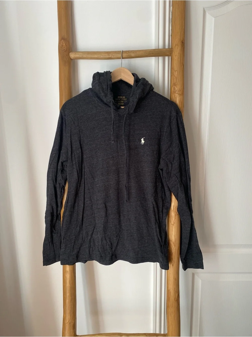 Polo Ralph Lauren Charcoal Grey Mens Medium Light Long Sleeve Hoodie Preppy Fall